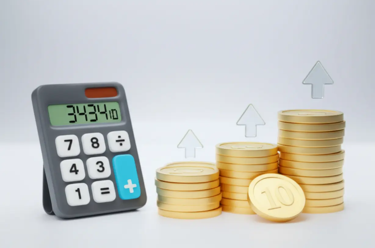 청년내일저축계좌를-통해-쌓이는-예상-수령액을-계산하는-모습을-보여주는-귀여운-3D-계산기-이미지입니다.-저축액과-정부-지원금으로-목돈을-만드는-과정을-상징합니다.