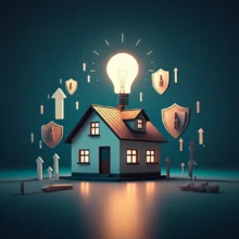 안락한-집-모양의-3D-이미지-위에-전구와-화살표가-떠-있어-무주택확인서-발급을-통해-주거-지원-혜택을-받는다는-의미를-담고-있습니다.
