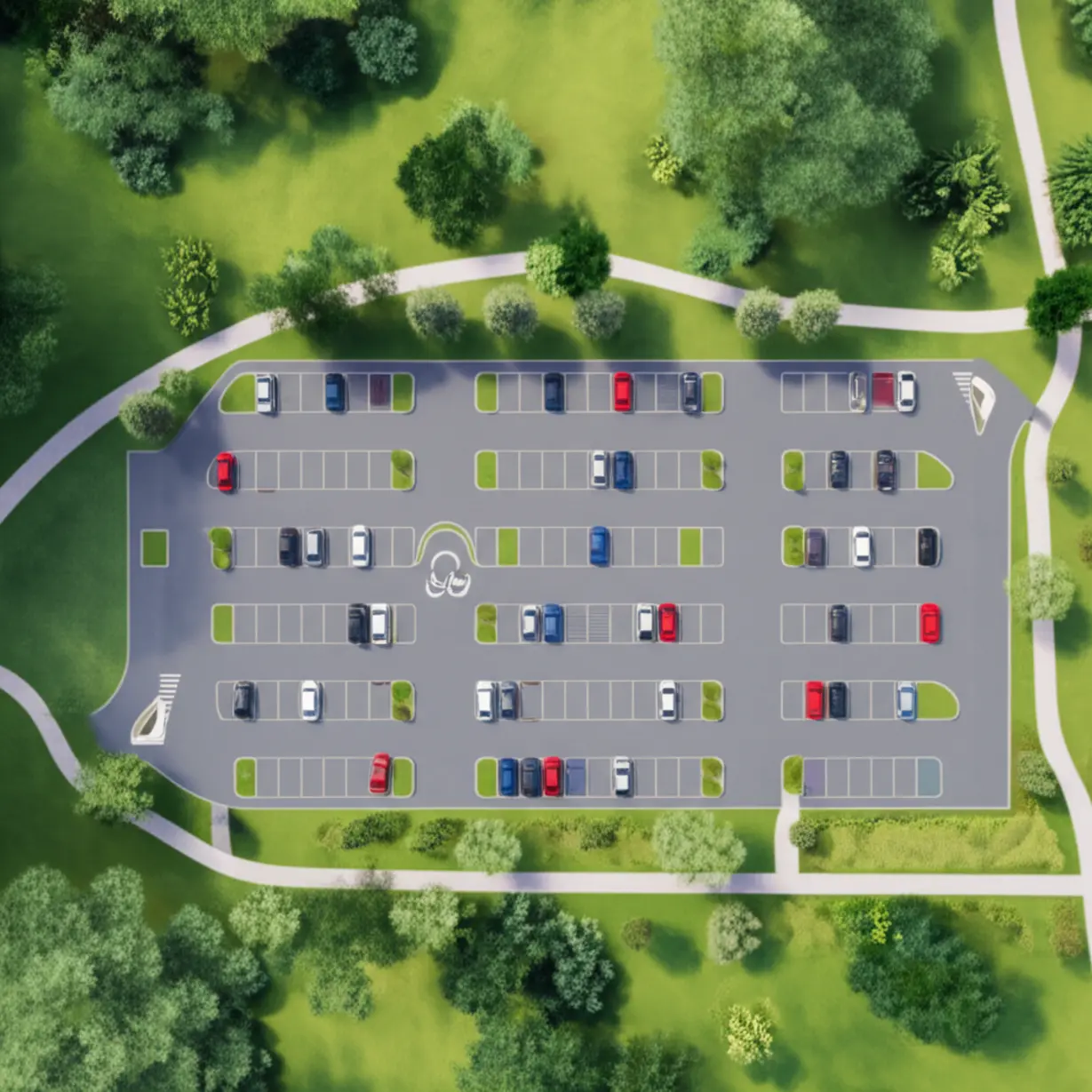 잠실-한강공원-물놀이장으로-향하는-길목에-위치한-넓은-주차장-모습.-주차-걱정-없이-편리하게-방문할-수-있도록-안내하는-그림입니다.