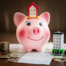 연말정산-월세-세액공제를-상징하는-귀여운-저금통과-주택,-돈더미가-놓인-모습입니다.-무주택자-월세-부담을-덜어주는-절세-혜택을-시각적으로-표현합니다.