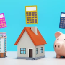 귀여운-주택-모양-저금통,-아파트,-오피스텔이-나란히-놓여-있고-각기-다른-취득세-계산기-아이콘이-떠-있는-모습.-부동산-종류별-취득세율-차이를-시각적으로-보여줍니다.