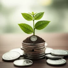 삼성전자-배당금을-상징하는-귀여운-3D-식물이-동전-위에서-자라는-이미지,-안정적인-현금흐름과-주식-투자를-나타냅니다.