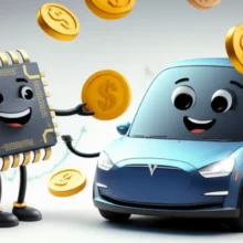 삼성전자와-테슬라의-23조-계약을-상징하는-귀여운-반도체-칩과-전기차-캐릭터가-함께-상승하는-주가를-바라보는-모습.