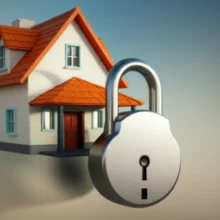 안전하게-잠긴-주택-문과-커다란-자물쇠,-전세-보증금-보호와-내집마련의-안심을-상징하는-이미지입니다.