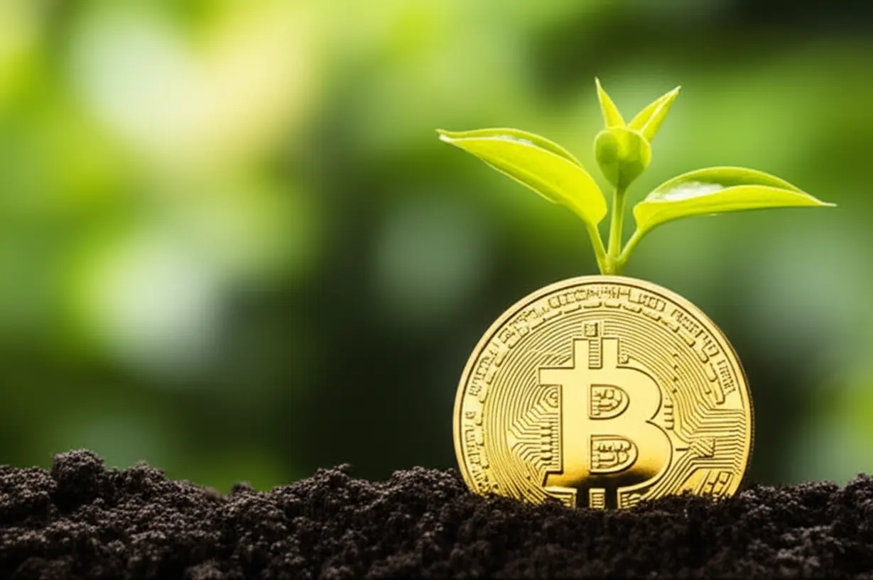 흙속에-심긴-비트코인-동전-위로-푸른-새싹이-돋아나는-귀여운-3D-그림.-작은-시작이-큰-성장으로-이어지는-투자-실행의-중요성을-상징합니다.