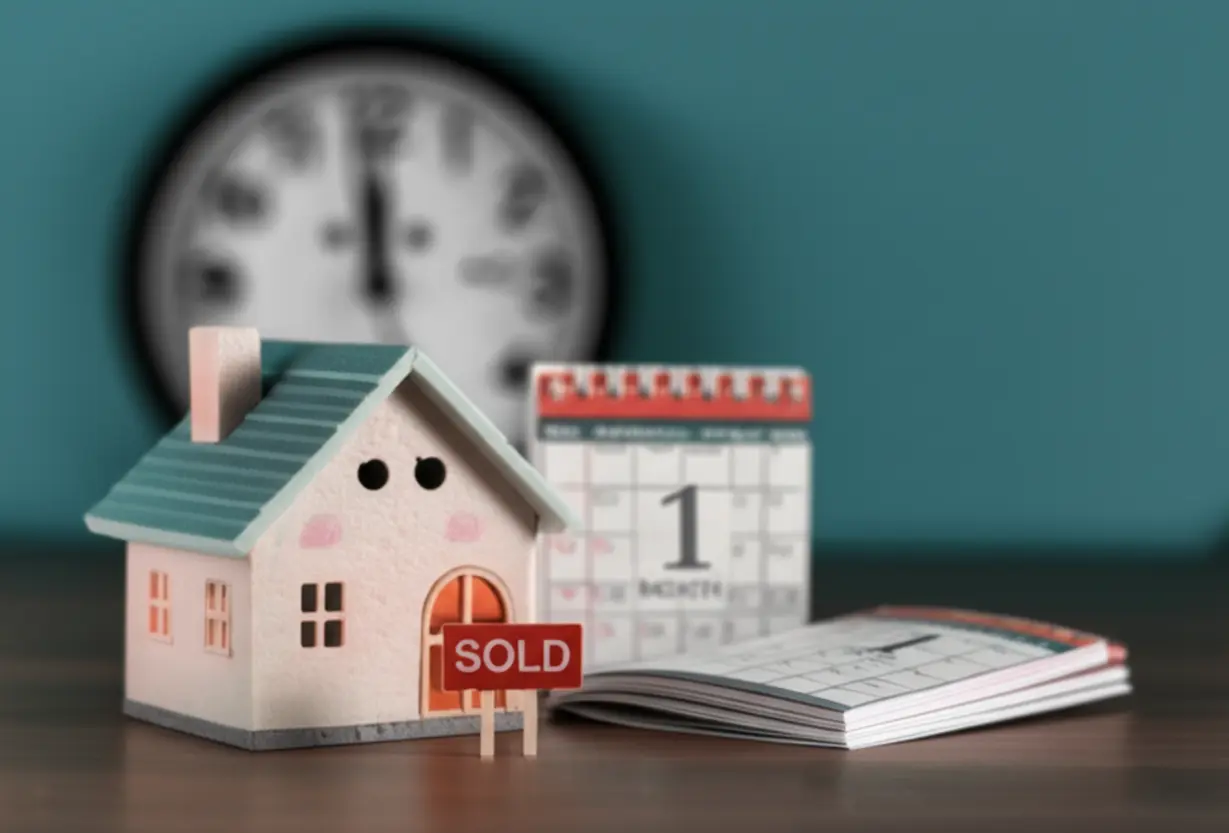 계약-완료된-집과-이사-한-달-전-방문의-중요성을-나타내는-3D-일러스트.-좋은-집-계약-시기.