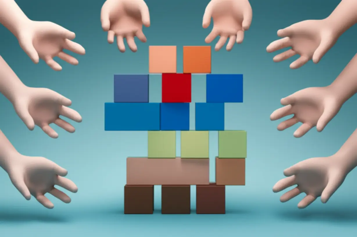 건강한-부동산-시장을-위해-정책-방향을-제시하는-손-모양과-블록-이미지.