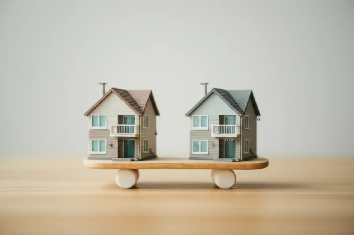 공공임대-아파트와-민간임대-아파트-모형이-나란히-놓여-있는-3D-이미지.-두-유형의-주택이-가진-근본적인-차이점을-시각적으로-표현합니다.