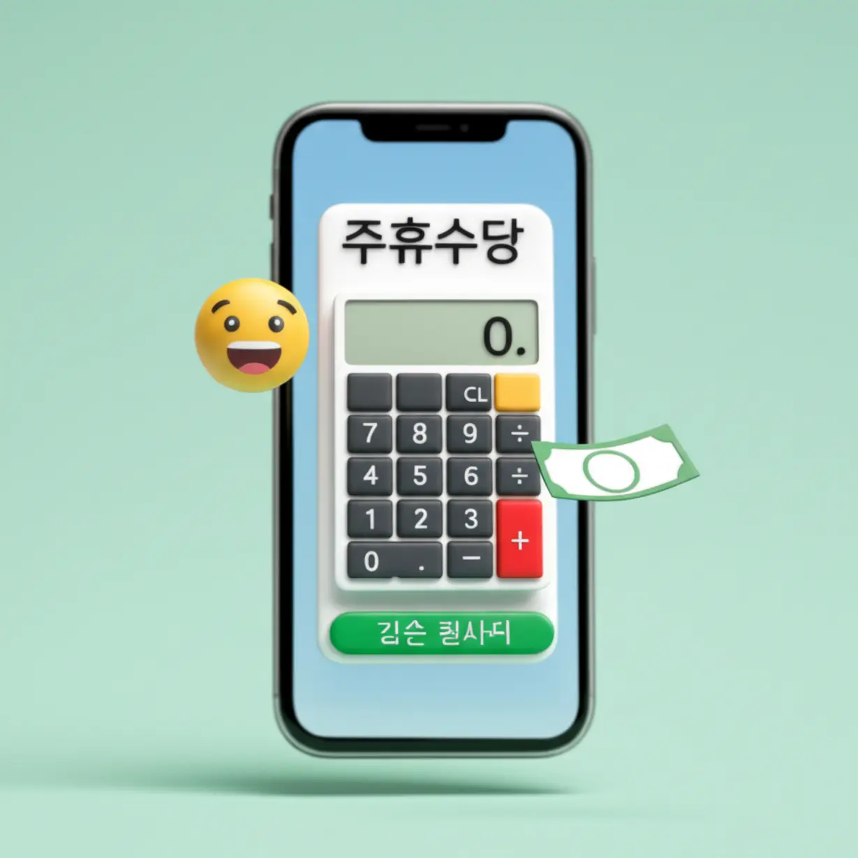 알바-주휴수당-계산기를-활용하는-스마트폰을-나타내는-귀여운-3D-이미지.-정확한-주휴수당-확인-방법.