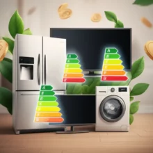 으뜸효율-가전제품의-에너지-효율-등급-라벨이-빛나는-모습과-함께-현금-환급을-상징하는-동전들이-떨어지는-포토그래픽-3D-이미지.-고효율-가전-구매-혜택을-보여줍니다.