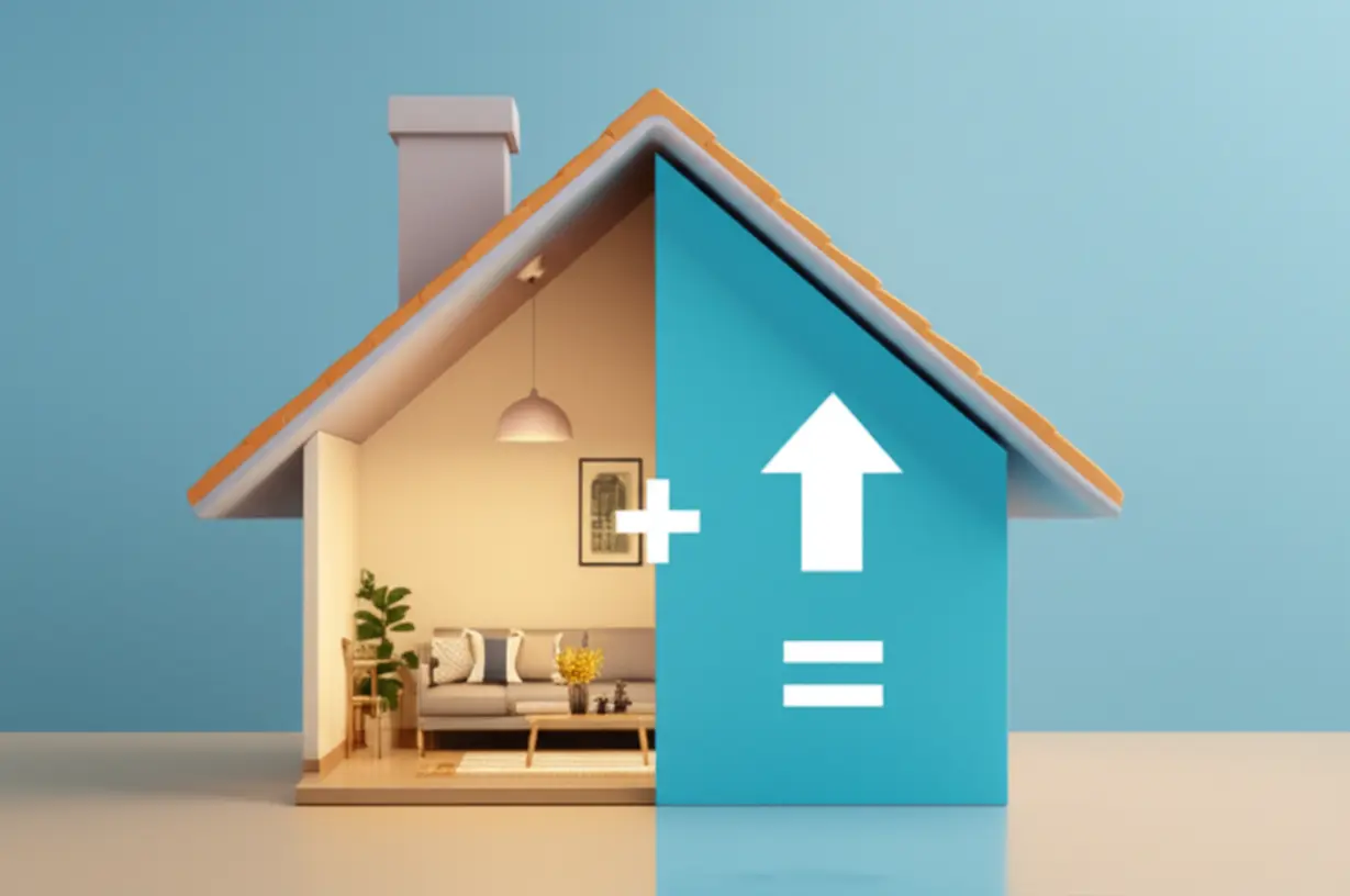 반으로-나뉜-집이-사용가치와-투자가치를-표현하는-귀여운-3D-이미지.-부동산-가치의-두-가지-핵심-요소를-보여줍니다.