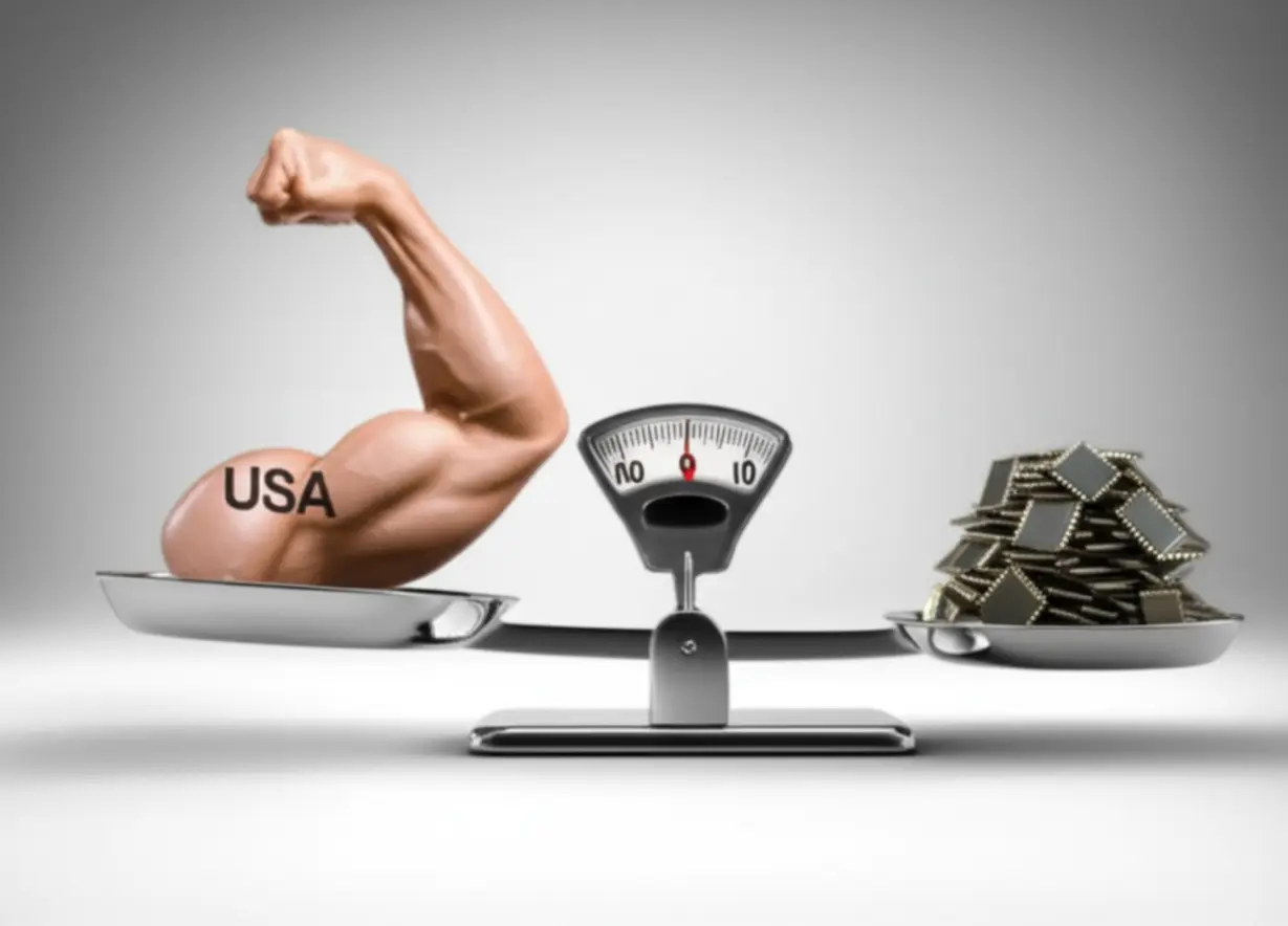 미국의-시장-지배력을-보여주는-저울-위에-놓인-반도체-칩-이미지.-미국-반도체-산업-전략을-상징합니다.