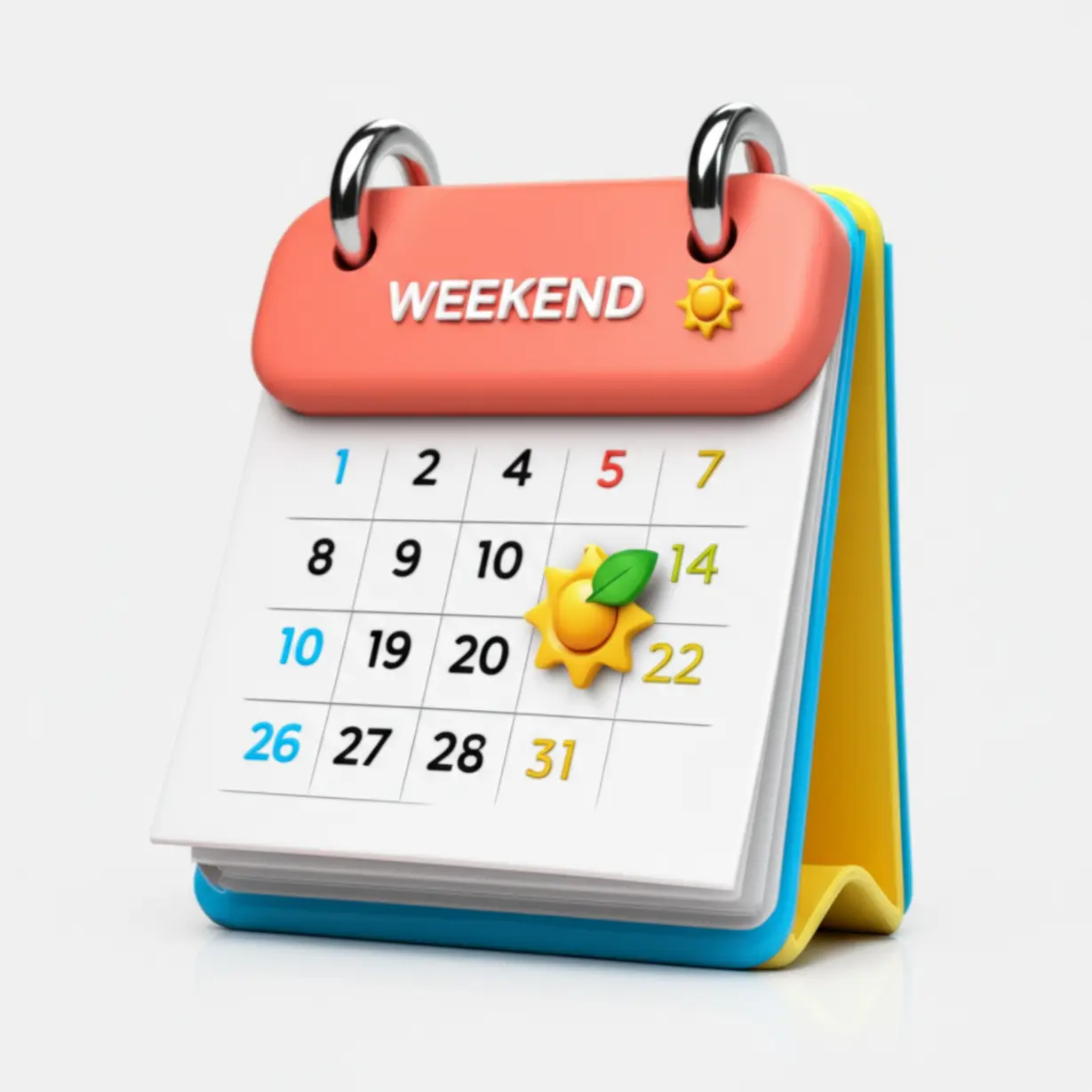 주말근무수당-휴일수당-달력-이미지-(주말-날짜가-밝게-표시된-달력과-햇살이-비치는-모습을-귀여운-3D-일러스트로-표현했습니다.-주말이나-휴일에-일할-때-받는-주말근무수당의-기준을-설명합니다.)