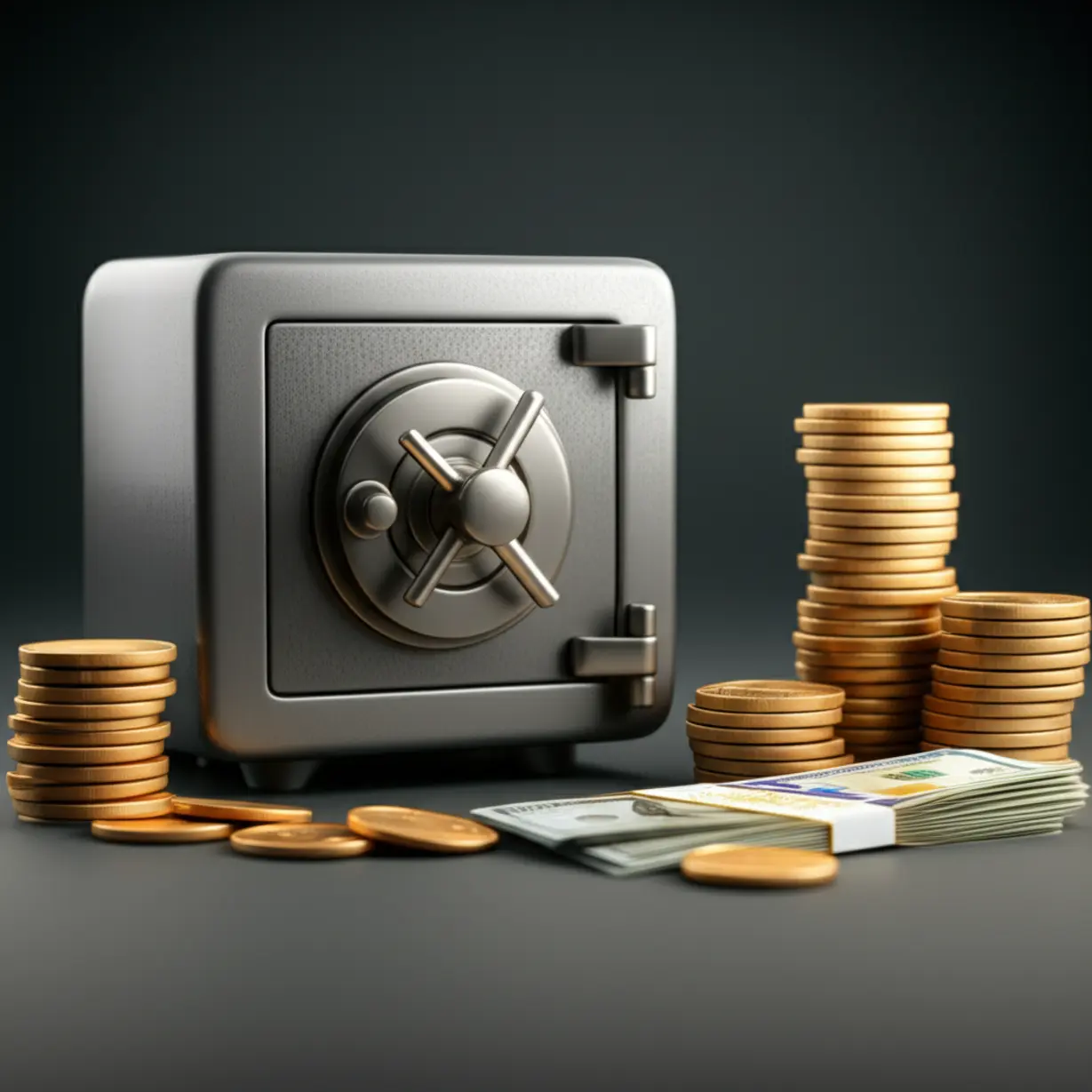 전세권-설정이-유리한-경우를-보여주는-귀여운-3D-그림.-튼튼한-금고와-많은-돈다발이-고액-보증금-보호의-안전함을-상징합니다.