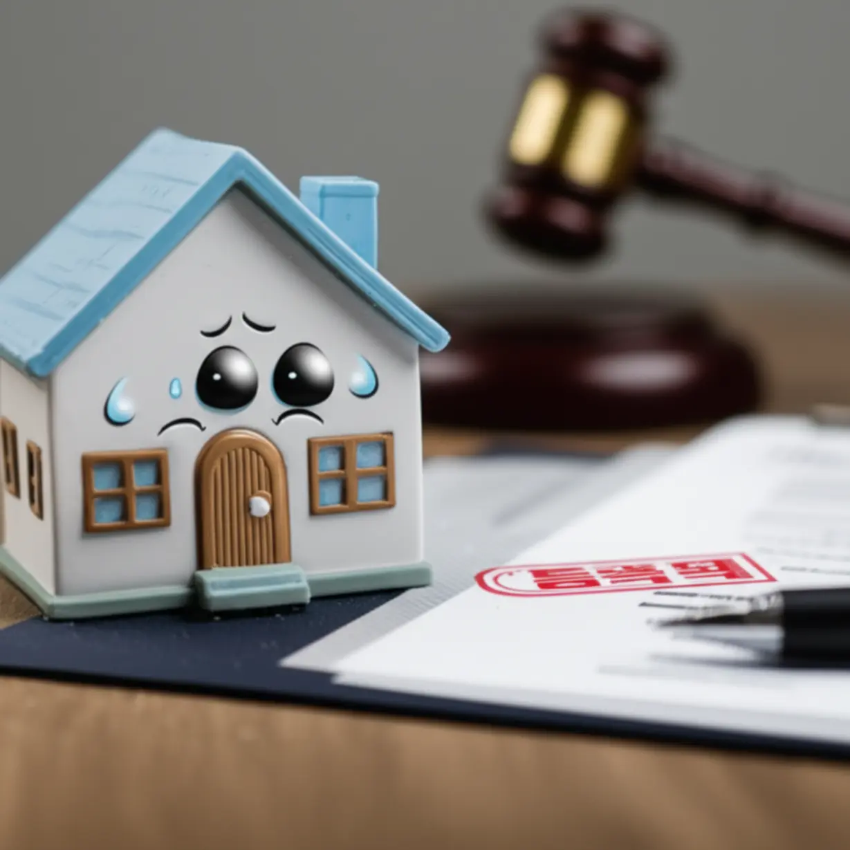 집주인이-전세권-설정을-꺼리는-이유를-나타내는-귀여운-3D-그림.-걱정하는-듯한-집-모양과-등기-서류,-작은-경매-망치-아이콘이-집주인의-부담을-표현합니다.
