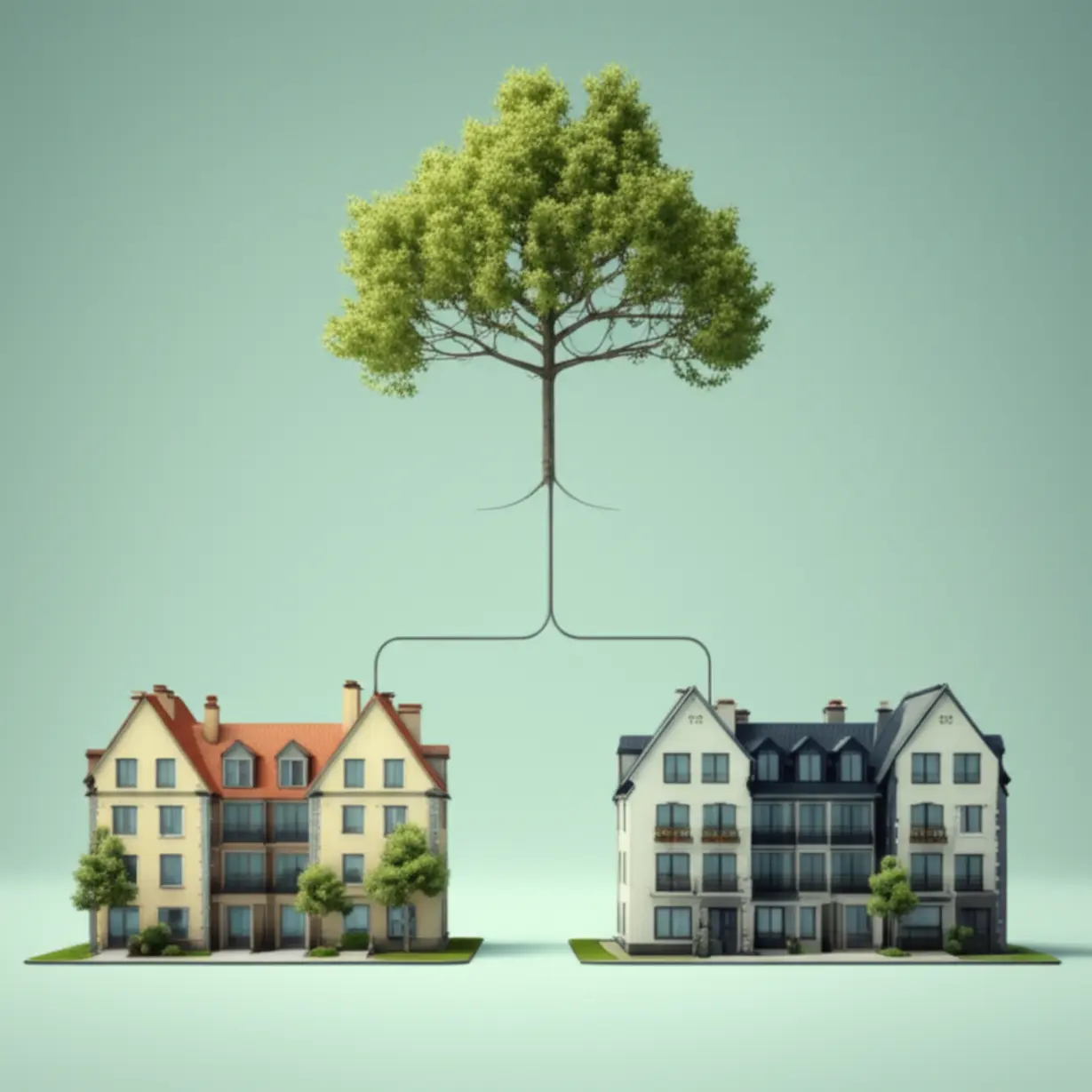 두-갈래-길에서-공공임대와-민간임대-아파트를-선택하는-갈림길을-보여주는-3D-이미지.-현명한-선택을-위한-과정을-상징합니다.