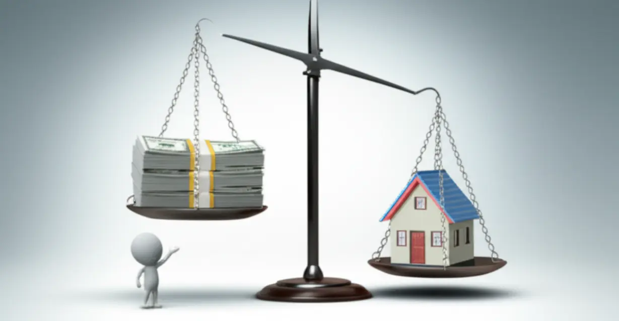 세후-월-소득과-대출-원리금-상환액의-균형을-보여주는-귀여운-3D-저울-이미지.-안정적인-아파트-구매-기준을-상징합니다.