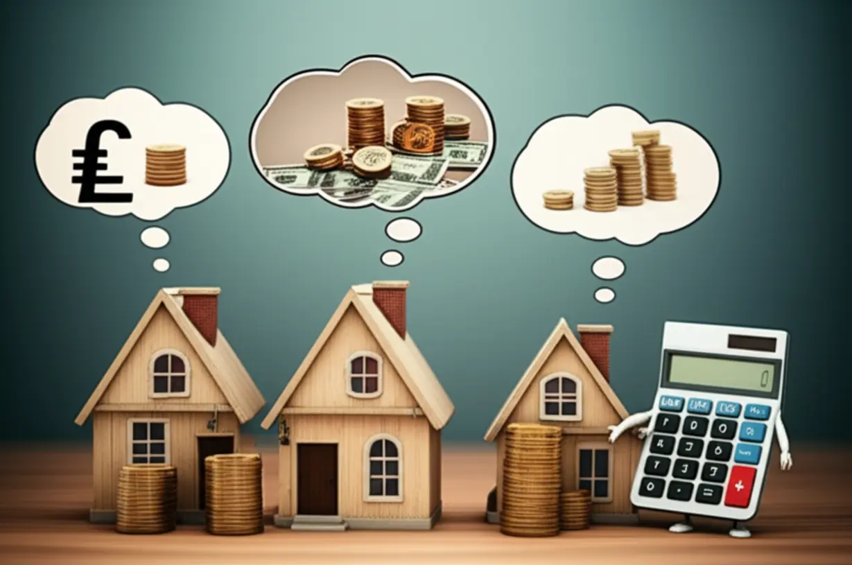 세후-월-소득별-아파트-구매-가능-금액을-보여주는-귀여운-3D-다양한-집과-계산기-이미지.-현실적인-내집마련-계획에-도움을-줍니다.