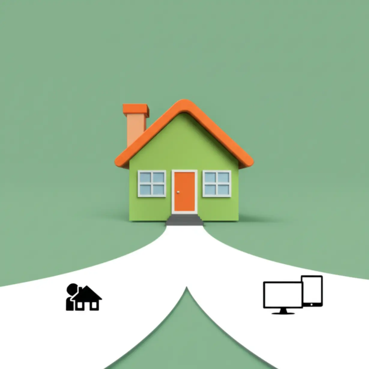 나에게-맞는-전입신고-방법을-선택하는-과정을-보여주는-그림.-주민센터-방문과-인터넷-신고-두-갈래-길이-하나의-집으로-이어져,-상황에-맞는-선택의-중요성을-나타냅니다.