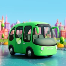 귀여운-초록색-기후동행카드-한강버스가-서울-대중교통-노선을-따라-한강-주변을-달리는-모습.-교통비-할인-혜택을-상징하는-밝고-희망찬-분위기.