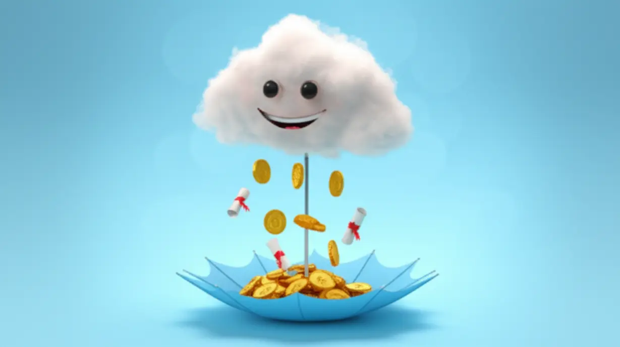 국민-내일배움카드-훈련장려금-혜택을-상징하는-구름에서-돈과-수료증이-내리는-이미지