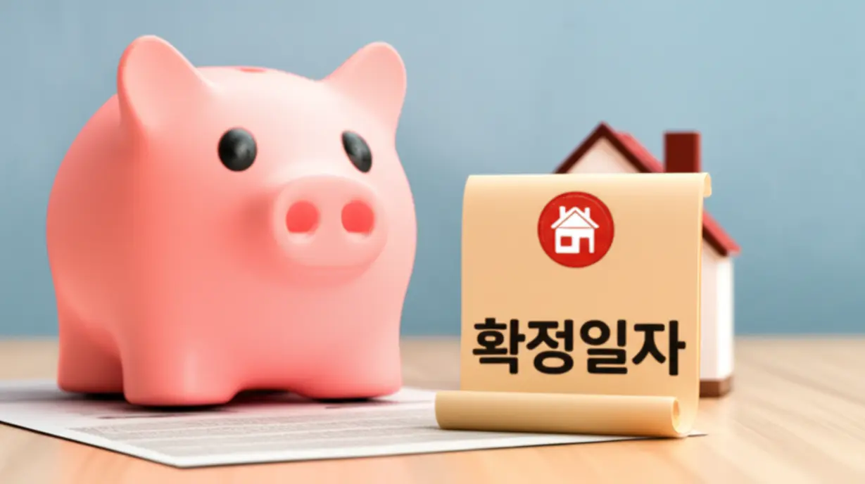 전입신고-후-보증금-보호를-위한-확정일자의-중요성을-강조하는-그림.-든든한-금고와-집-아이콘,-그리고-확정일자-도장이-찍힌-서류가-법적-보호를-상징합니다.