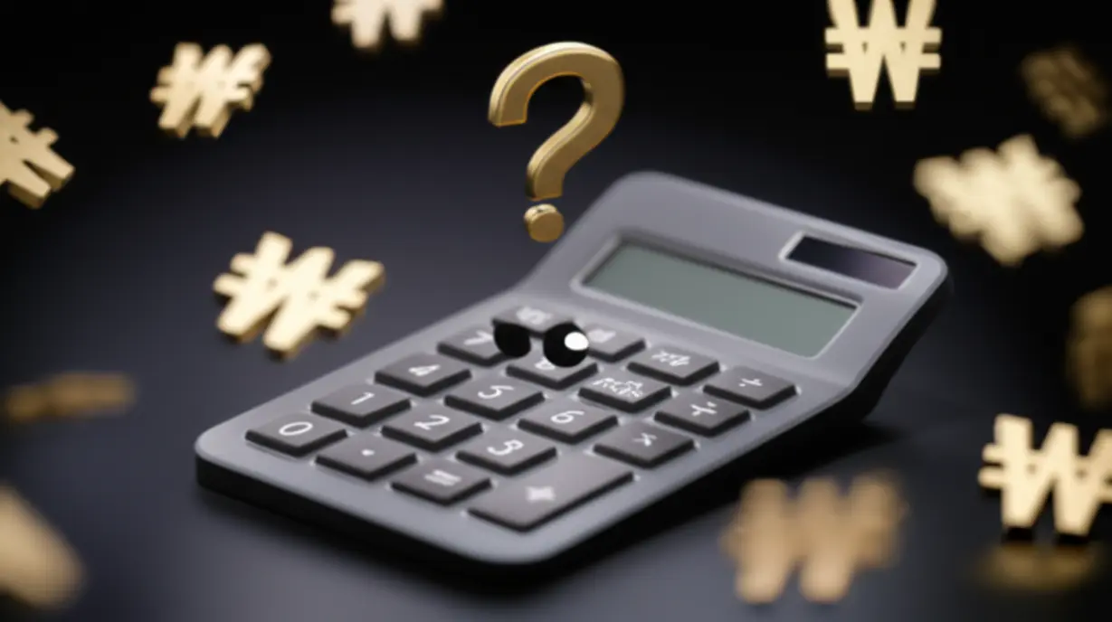 표정-있는-계산기-위에-물음표가-떠-있고-주변에-돈을-상징하는-기호들이-있는-모습.-상여금-세금에-대한-궁금증을-나타냄.
