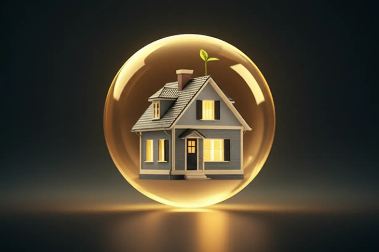 실거주-1세대-1주택자의-양도소득세-감면-혜택을-상징하는-아늑하고-귀여운-집과-보호막,-싹이-돋아나는-이미지입니다.