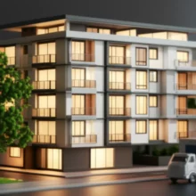 따뜻한-빛이-새어-나오는-아파트에-귀여운-이삿짐-트럭이-주차된-모습,-신축아파트-입주-준비의-설렘을-표현하는-이미지