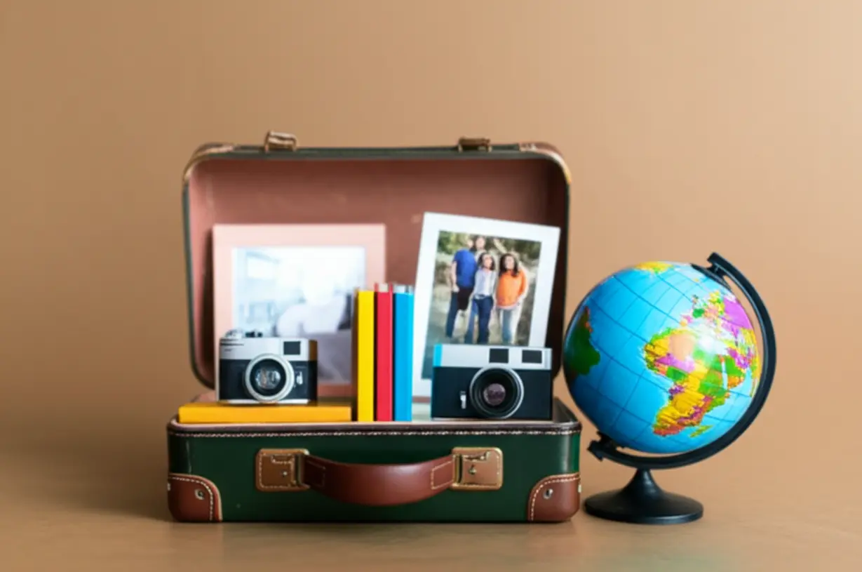 새-연차-제도로-얻는-장기-휴가의-이점을-보여주는-귀여운-3D-여행-가방과-지구본-이미지.-삶의-질-개선과-자기-계발을-나타냅니다.