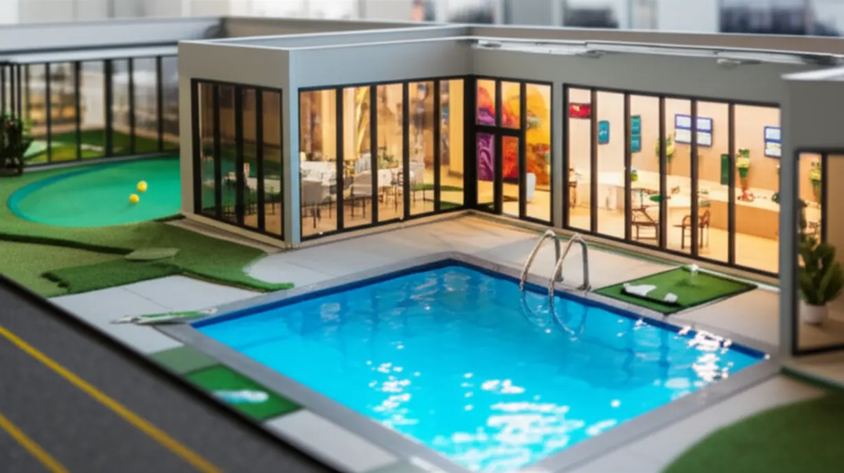 김해-안동-한라에피트-아파트-커뮤니티-시설-모형,-수영장과-골프-연습장-(김해-커뮤니티,-아파트-시설)