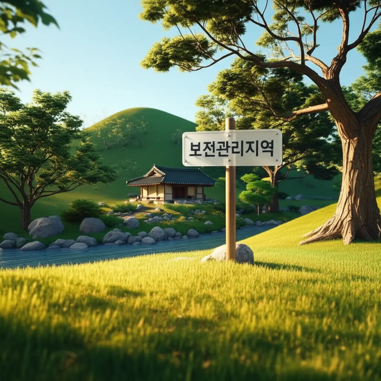 자연-보호와-조화로운-개발을-상징하는-보전관리지역-표지판과-아름다운-산림-풍경-이미지,-토지-관리지역의-의미를-쉽게-이해하기