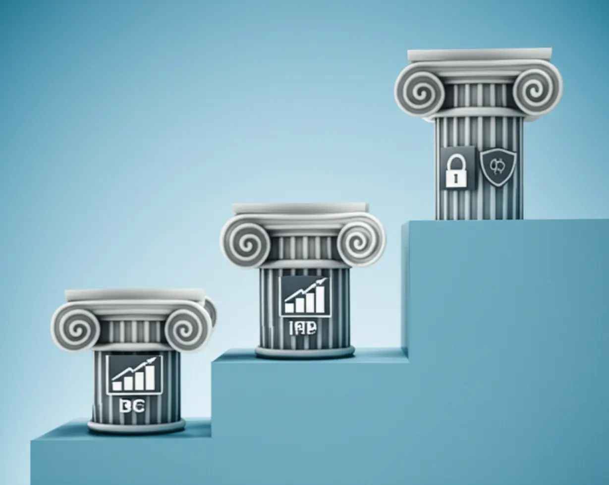 DC,-DB,-IRP-등-다양한-퇴직연금-제도를-상징하는-3D-기둥-이미지.-노후-자산-관리와-퇴직연금-절세-전략의-중요성을-보여줍니다.