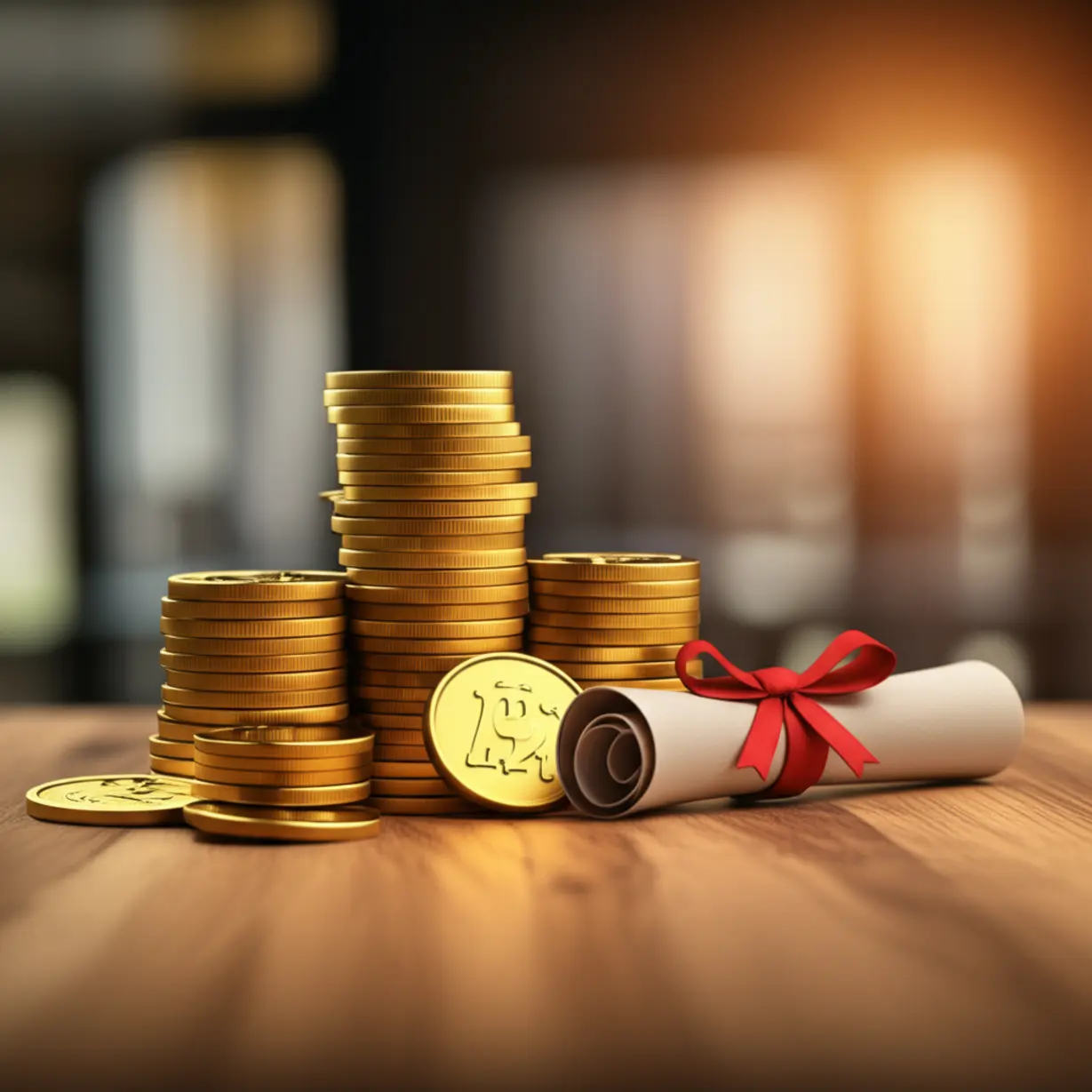 퇴직금의-정의와-근로자-권리를-상징하는-금화-더미와-고용-계약서가-놓인-이미지.-안정적인-노후-준비를-위한-퇴직금의-중요성을-나타냅니다.