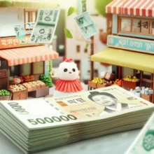 상생페이백-혜택을-상징하는-귀여운-3D-동네-상점과-오만원권-지폐,-디지털-온누리상품권-이미지.-지역-경제-활성화와-현명한-소비를-통한-환급을-나타냅니다.