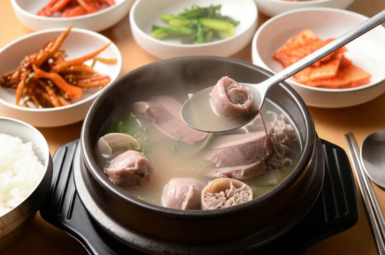 김이-모락모락-피어나는-대뽕순대-국밥-뚝배기.-푸짐한-대뽕순대와-고기-건더기가-가득하며,-따뜻한-밥과-맛깔스러운-반찬이-어우러져-든든한-한-끼를-선사합니다.