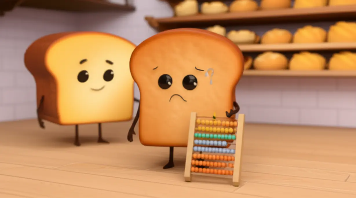 작고-아담한-3D-동네-빵집-내부-모습.-빵을-만드는-귀여운-캐릭터가-계산기를-들고-고민하는-듯한-모습으로,-자영업자들의-고충을-표현한-이미지.