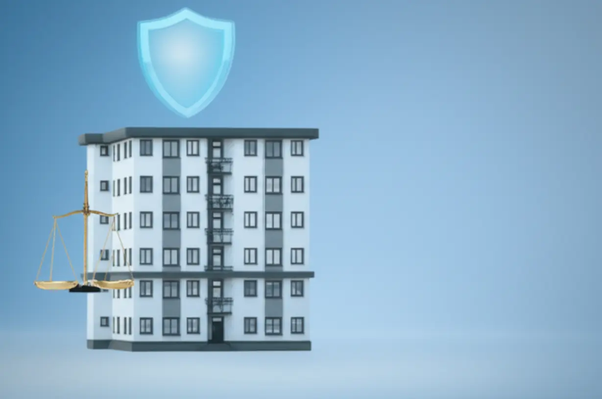 HUG-보증과-안정적인-임대료를-상징하는-귀여운-민간임대아파트와-방패,-저울-모형.