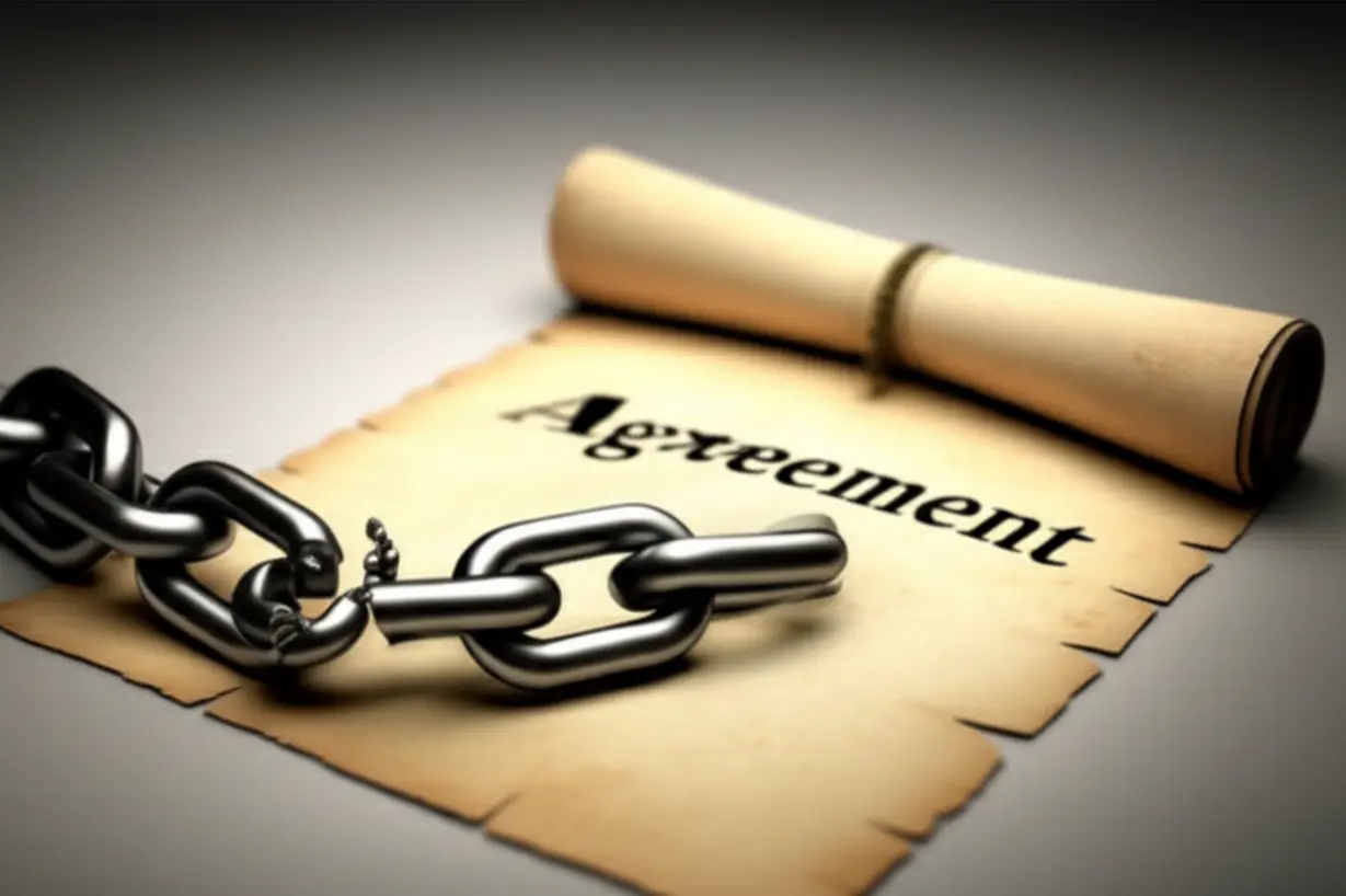 계약-중도해지-주의사항을-나타내는-끊어진-사슬과-합의-두루마리-그림.