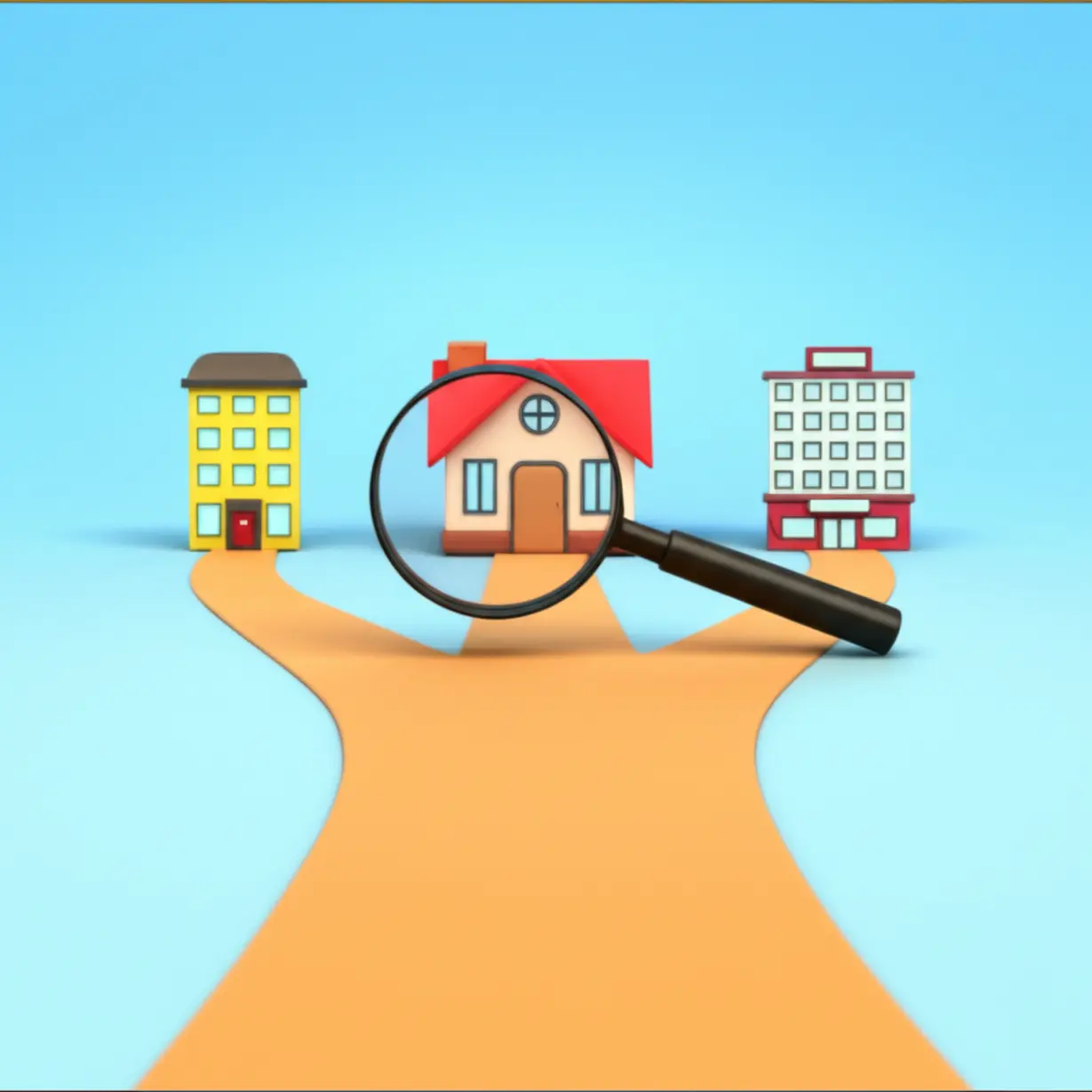 각기-다른-방향으로-나뉜-길-끝에-주택,-상가,-아파트-건물이-있는-모습.-나에게-맞는-임대사업자-유형-선택의-중요성을-나타냅니다.
