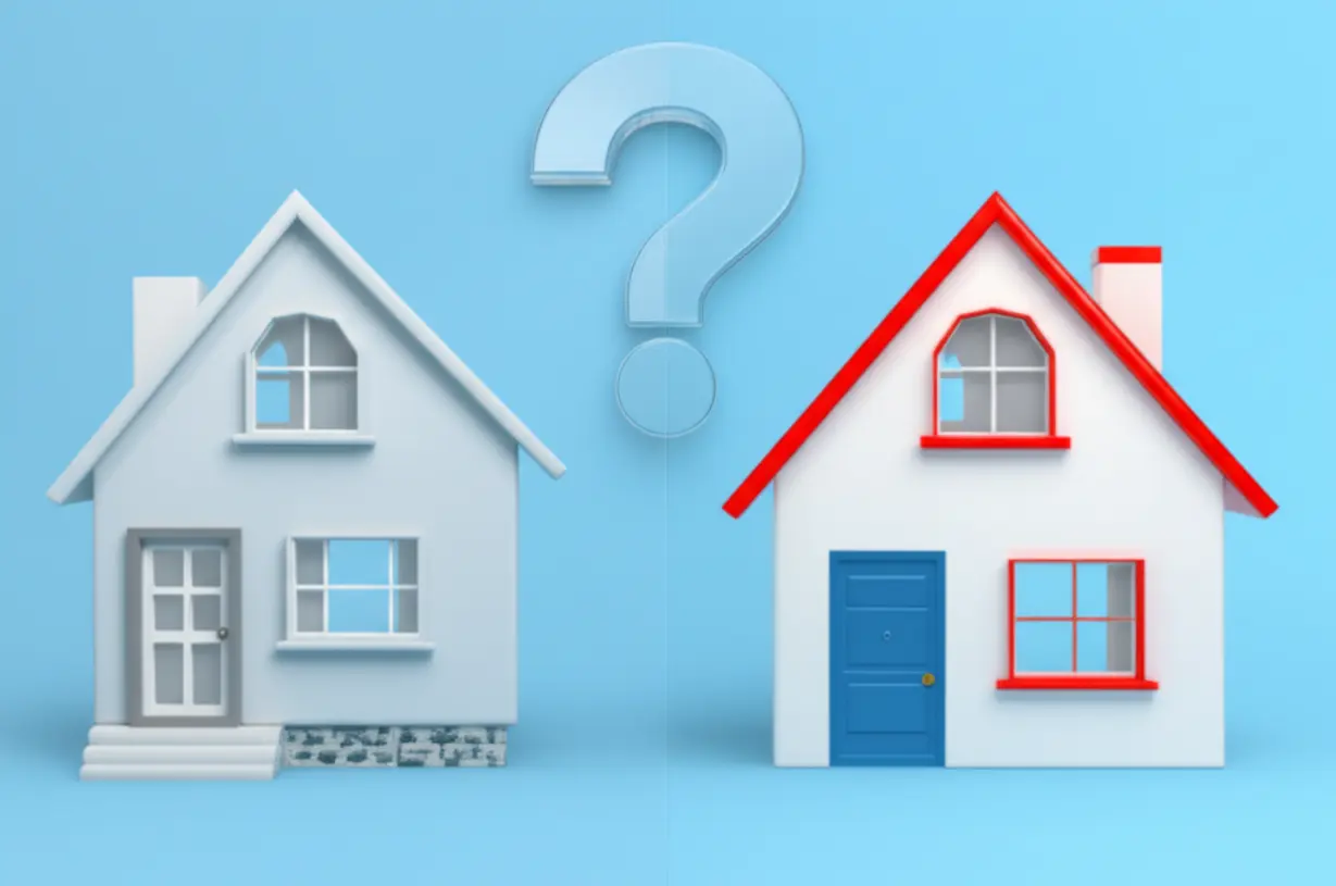 임대에서-소유로-분양-전환되는-과정을-나타내는-귀여운-집-모형과-질문-부호.