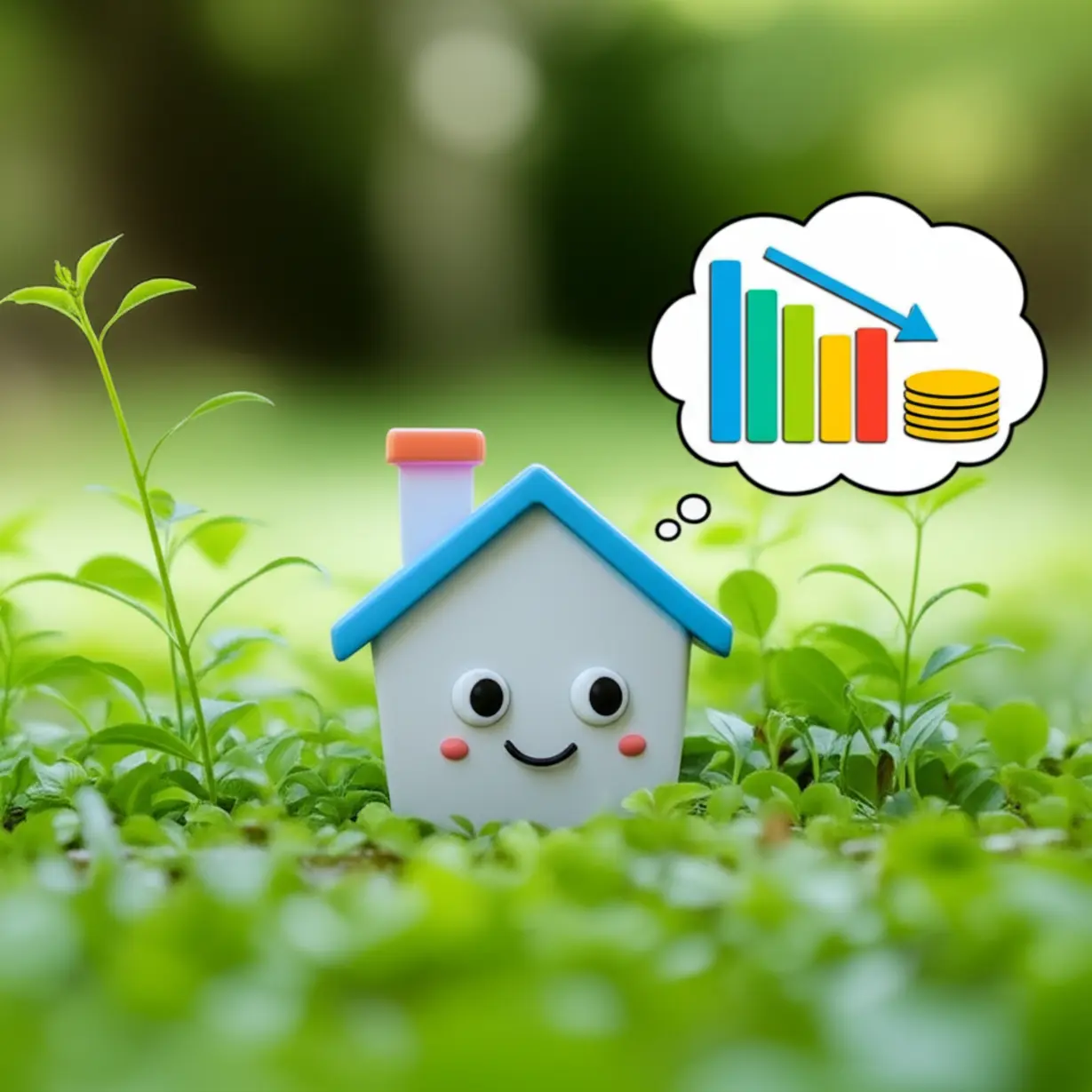 소득세,-재산세-감면을-상징하는-하락하는-그래프와-동전이-있는-귀여운-주택-이미지.-주택-임대사업자의-세금-혜택을-보여줍니다.