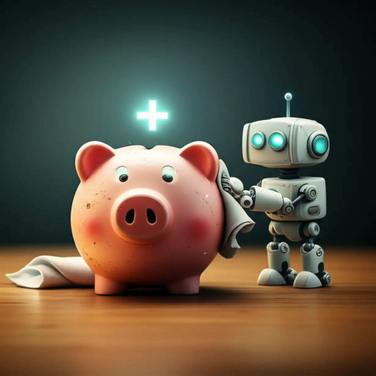 기업-경영권-분쟁으로-기업-가치-재평가에-대한-기대감이-커지는-현상.-낡은-저금통이-로봇에-의해-새롭게-빛나는-모습으로-표현된-3D-일러스트.
