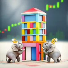 경영권-분쟁으로-주가-상승하는-기업의-모습을-귀여운-코끼리들이-지분-경쟁하는-모습으로-표현한-3D-일러스트-이미지.-주식-시장-투자-기회를-나타냅니다.