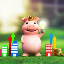 귀여운-돼지-저금통이-빛나는-전구를-들고-작은-건물들과-동전-무리-앞에-서-있는-모습.-벤처투자-소득공제와-현명한-절세로-알찬-미래를-준비하는-모습을-표현합니다.