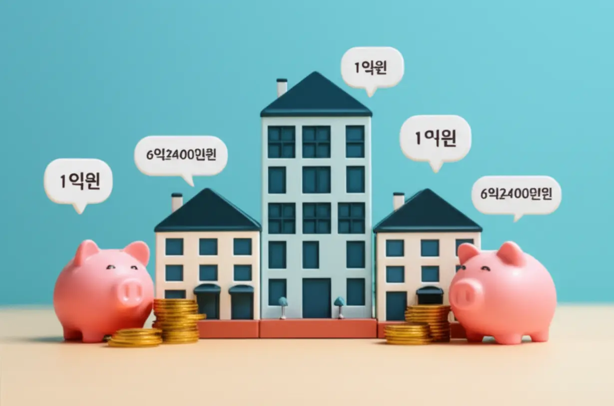 은마아파트-재건축-면적별-추정-분담금과-환급금을-보여주는-귀여운-3D-그림,-계산된-금액과-동전을-활용하여-설명