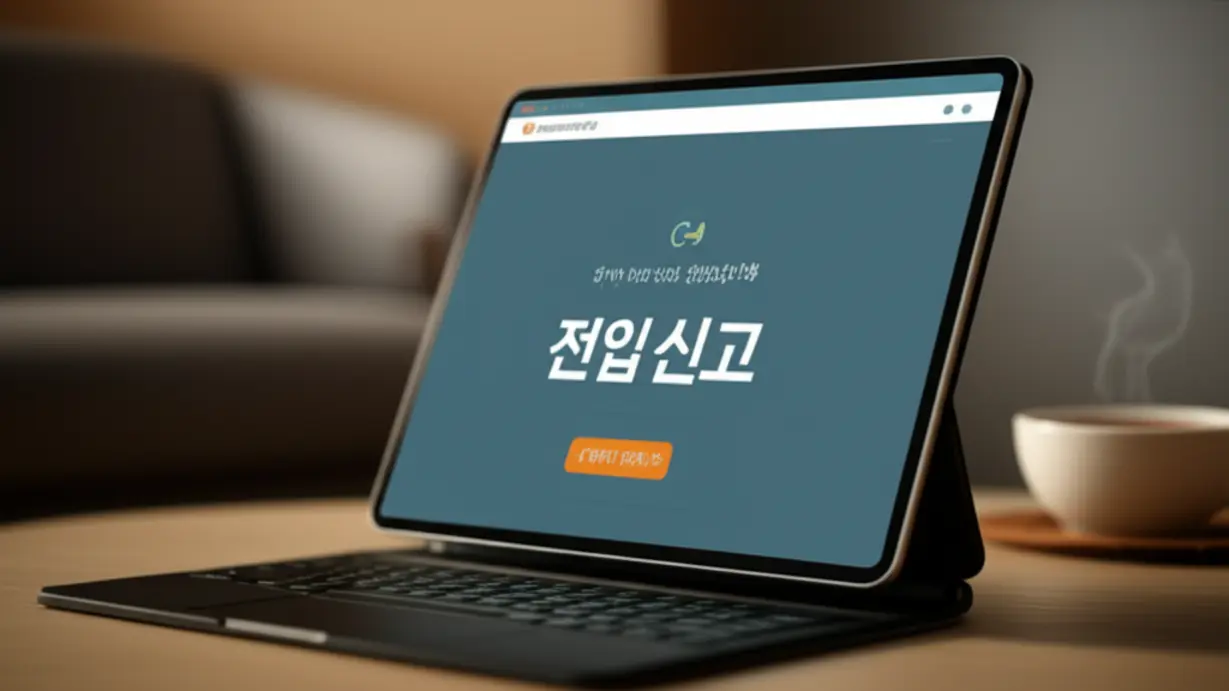 정부24-웹사이트를-통해-집에서-인터넷-전입신고를-하는-간편한-방법을-보여주는-그림.-편안한-의자에-놓인-노트북-화면에-