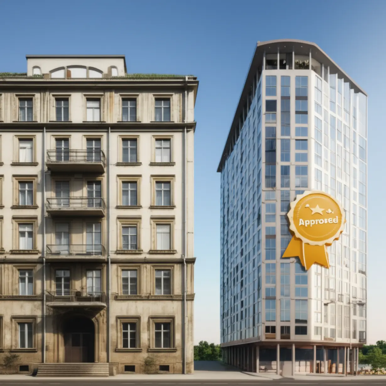 오래된-은마아파트와-새롭게-지어질-49층-대단지-아파트가-나란히-있는-모습,-재건축-확정의-의미를-담은-그림