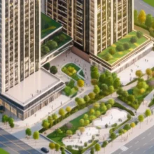 은마아파트-재건축-49층-대단지의-미래-조감도,-현대적인-아파트-건물과-푸른-공원이-어우러진-모습