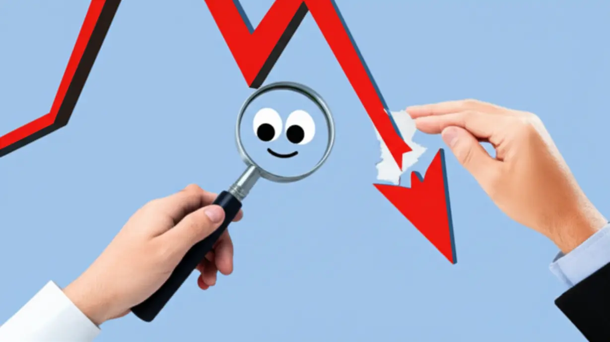 하락하는-재정-그래프에-돋보기가-있고,-두-손이-찢어진-부분을-고치려는-귀여운-3D-이미지.-건강보험-재정의-어려움과-해결-노력을-상징합니다.